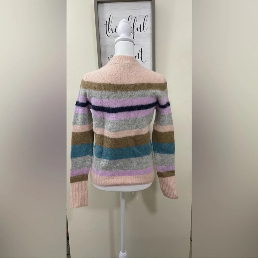 J Crew Point Sur Alpaca Wool Sweater Pink Rainbow Striped Crew Neck Soft Small